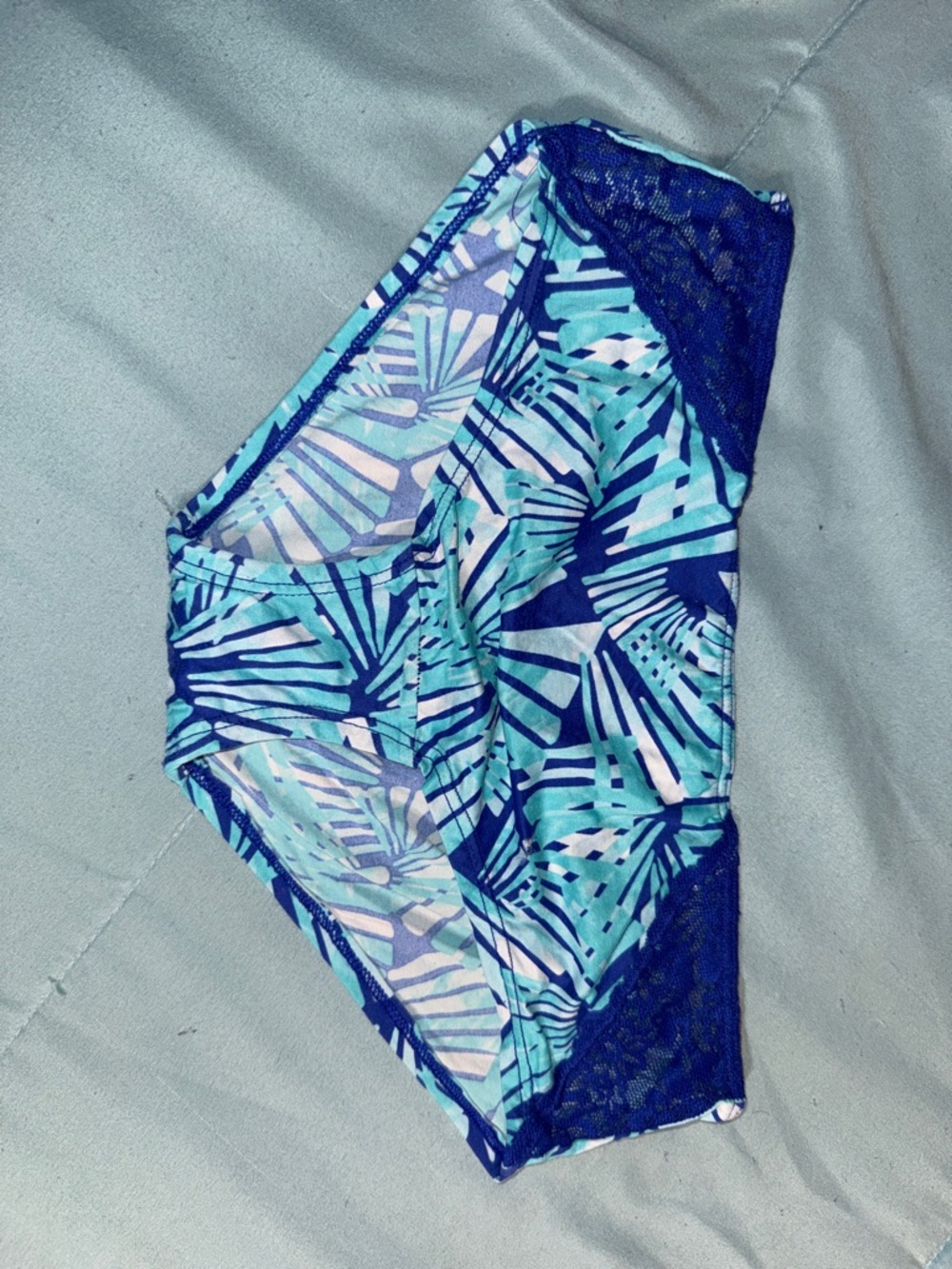 PINK Victoria's Secret Blue Floral Lace Trim Hipster Panty